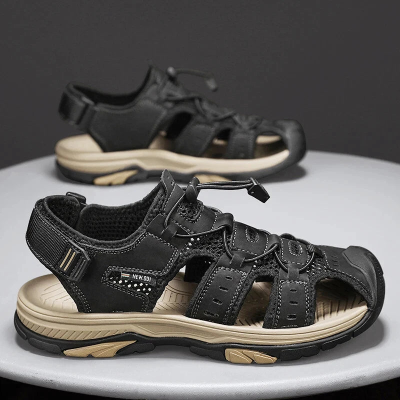Summer Men's Leather Sandals Hollow Outdoor Sandals Slippers Beach Sandals
