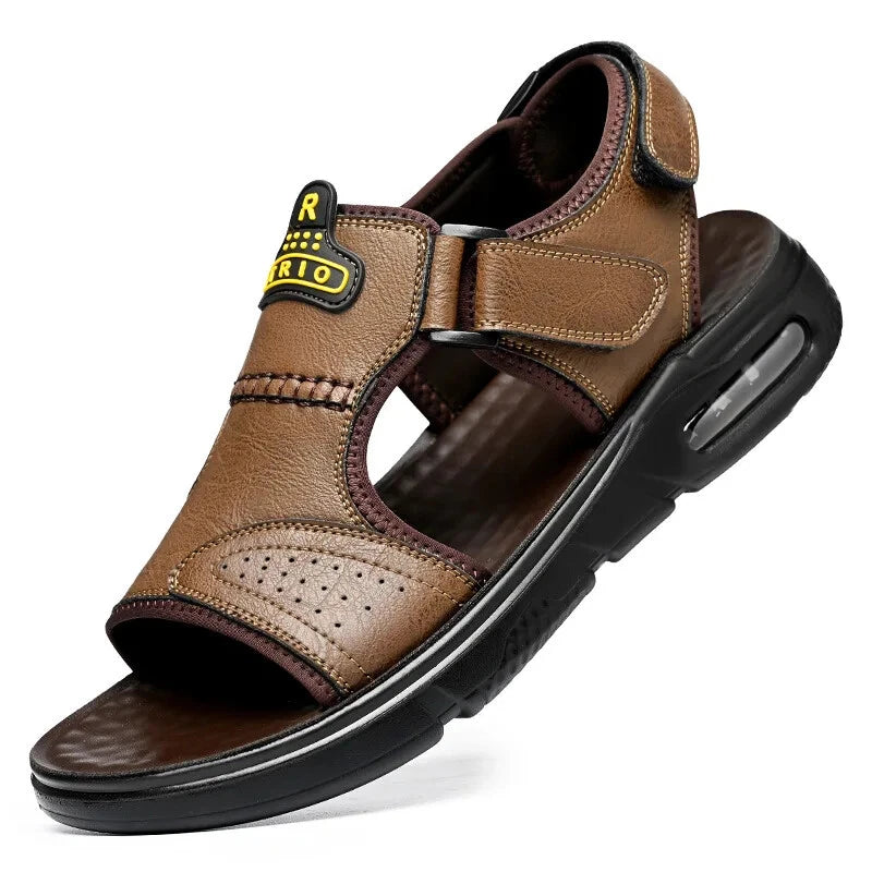 Men's Summer Cow Leather Sandals Designer Leisure Shoes Outside Beach Slippers