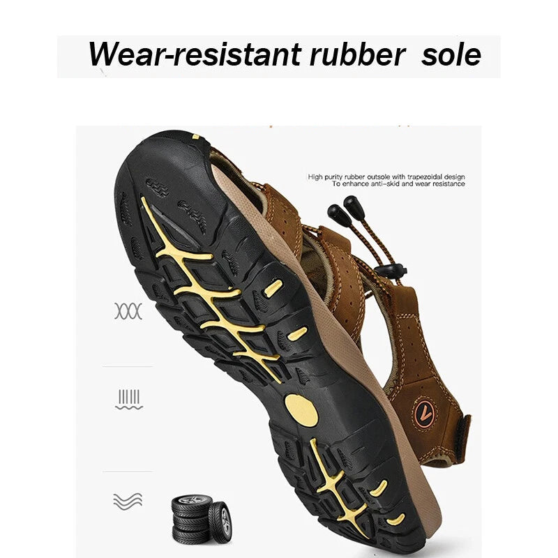 Men's Leather Sandals Closed Toe Beach Nonslip Summer Outdoor Sport Hiking Shoes
