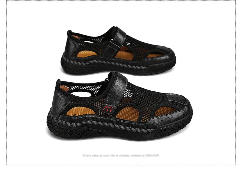 Male Casual Shoes Mesh Breathable Slip on Beach Slippers Handmade Wading Shoes