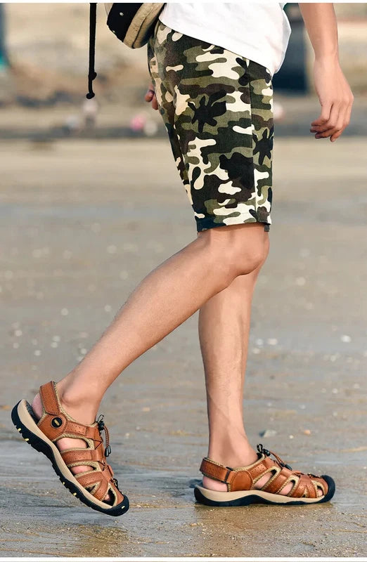 Men Waterproof Leather Sandals Breathable Causal Sneakers Light Beach Slippers