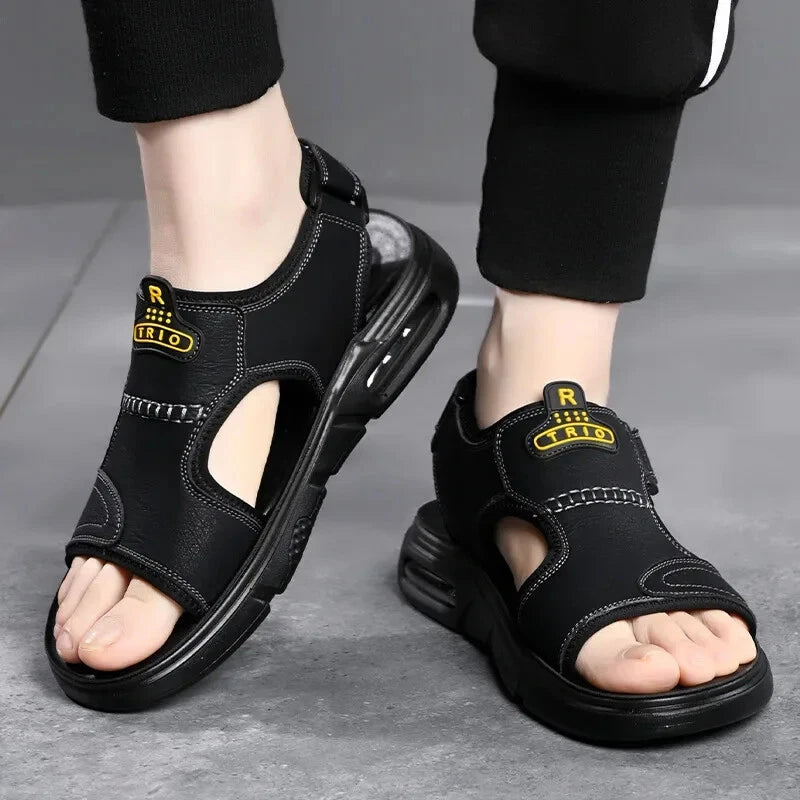 Men's Summer Cow Leather Sandals Designer Leisure Shoes Outside Beach Slippers