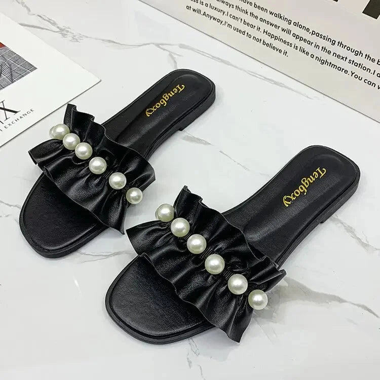 Women Faux Pearl Sandals Slippers Summer Sandy Beach Sandals Women Shoes