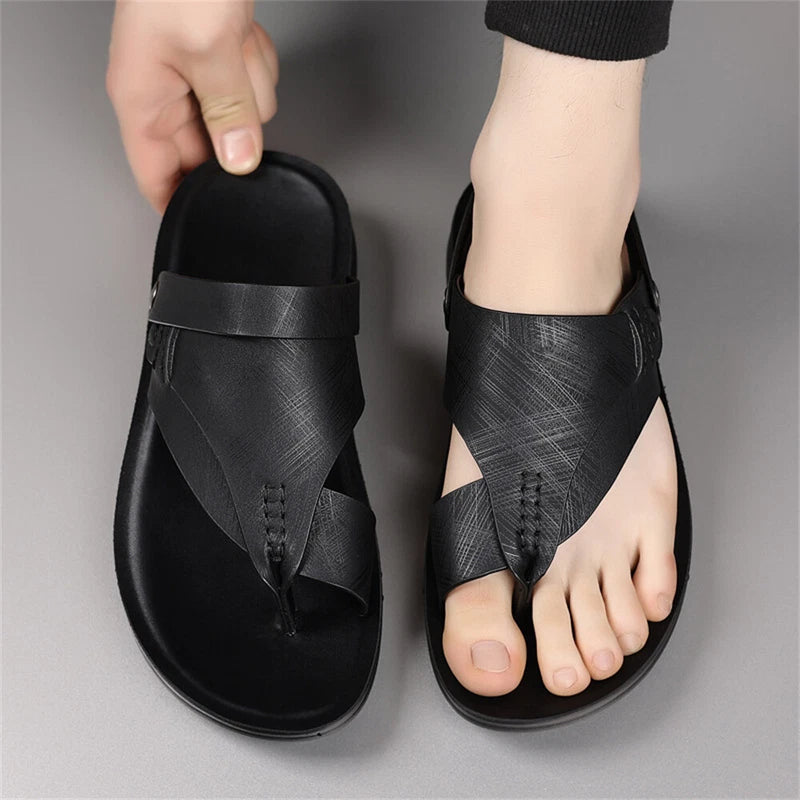 Mens Sandals Outdoor Beach Flip Flop Casual Thong Leather Athletic Slipper Soft