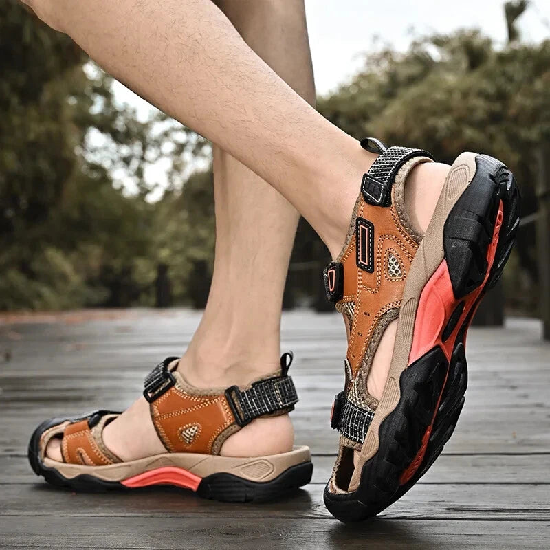 Summer Men Leather Sandals Outdoor Sneakers Casual Beach Slippers Wading Shoes