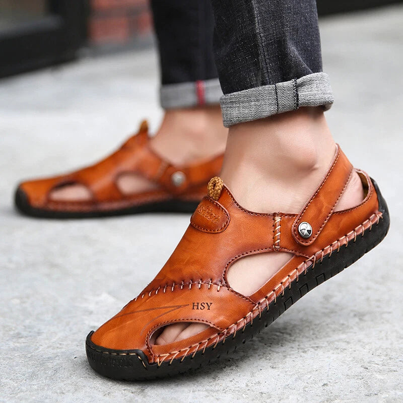 Men’s Sandals Leather Slippers Shoes Outdoor Beach Breathable Casual Shoes