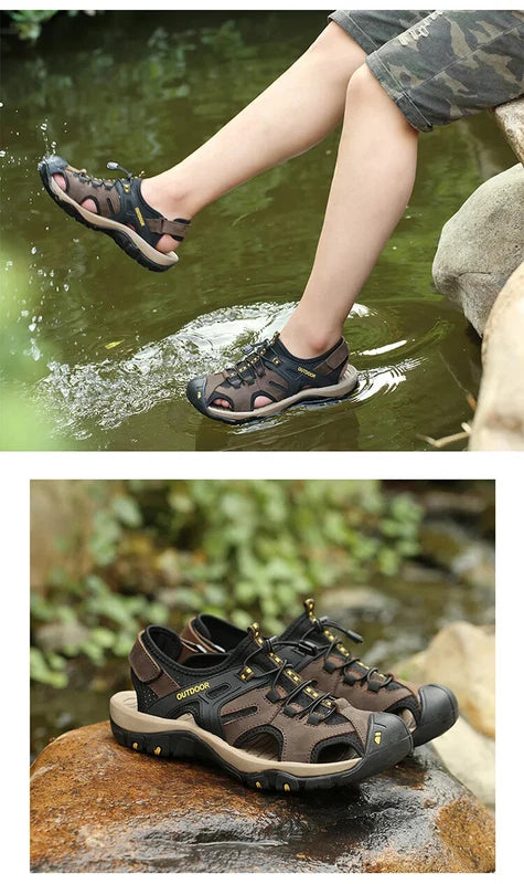 Summer Beach Men's Sandals Lightweight Slippers Leather Walking Non-Slip Shoes