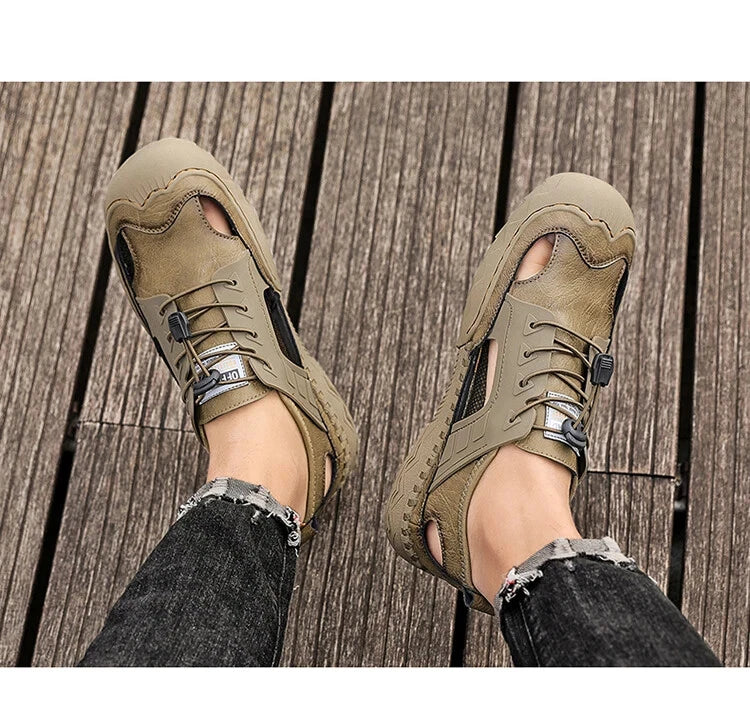 Handmade Men Leather Sandals Non Slip Light Hiking Shoes Comfort Beach Slippers