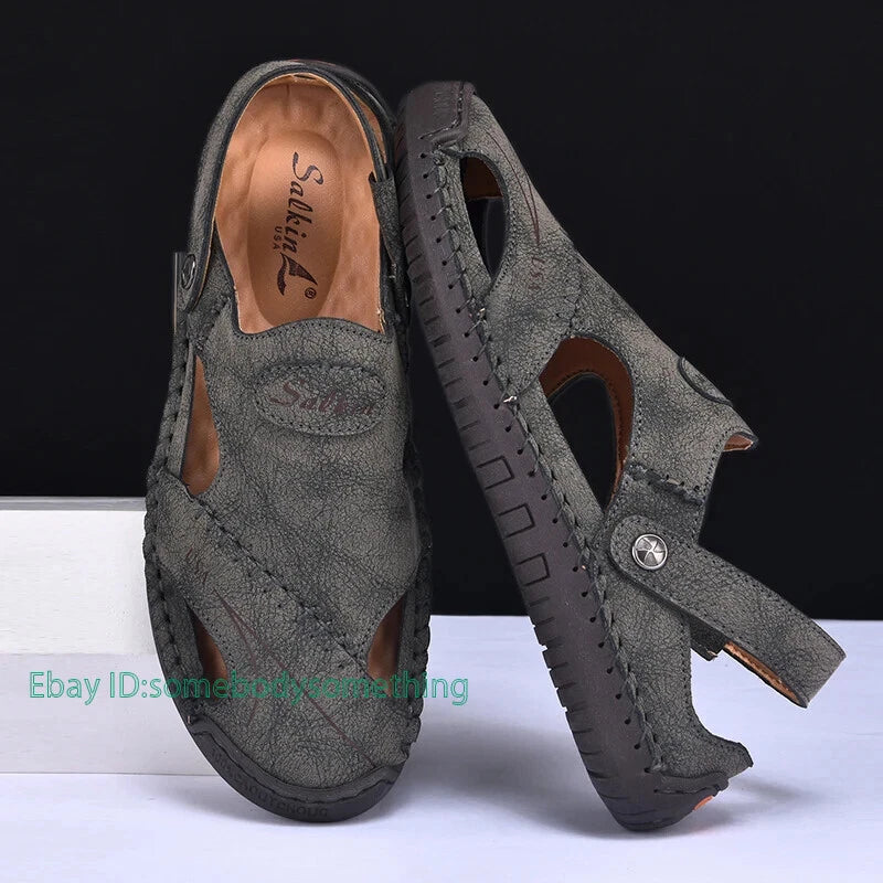 Handmade Summer Sandals Men Breathable Slippers Anti-slip Hollow Beach Shoes