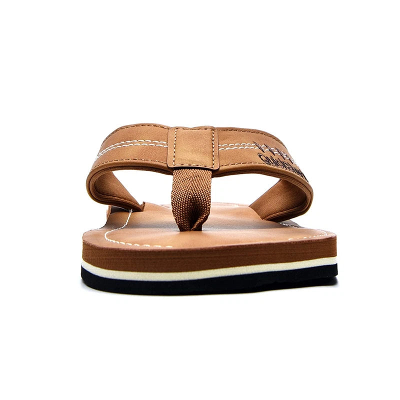 Mens Leather Flip Flops Sandals Lightweight Beach Slippers Size 12