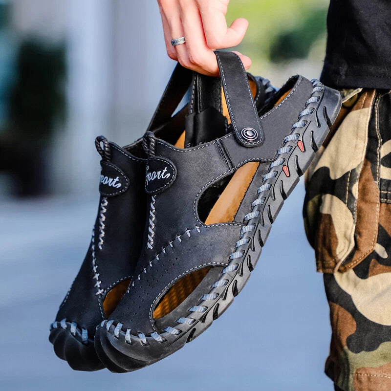 Men Genuine Leather Beach Sandals Summer Casual Shoes Slippers Roman Soft Sandal