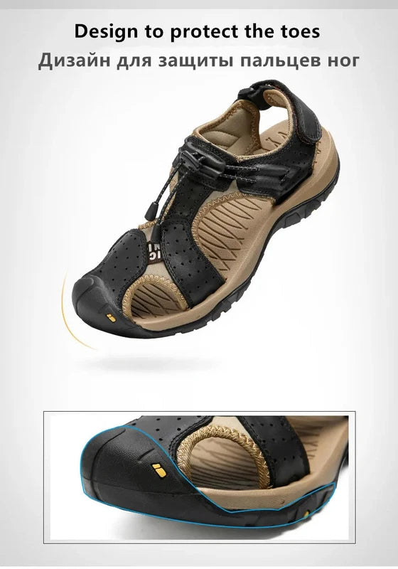 Breathable Men's Sandals Leather Non Slip Beach Slippers Comfort Casual Shoes