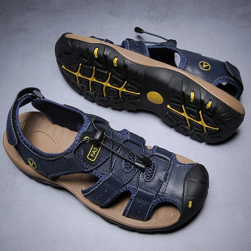 Men's Leather Sandals Closed Toe Beach Nonslip Summer Outdoor Sport Hiking Shoes