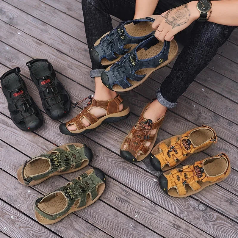 Men Summer Shoes Leather Breathable Sandals Beach Outdoor Non-slip Slippers