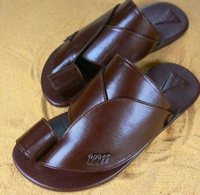 Men Vintage Roman Flat Sandals Summer PU Leather Open Toe Outdoor Beach Slippers