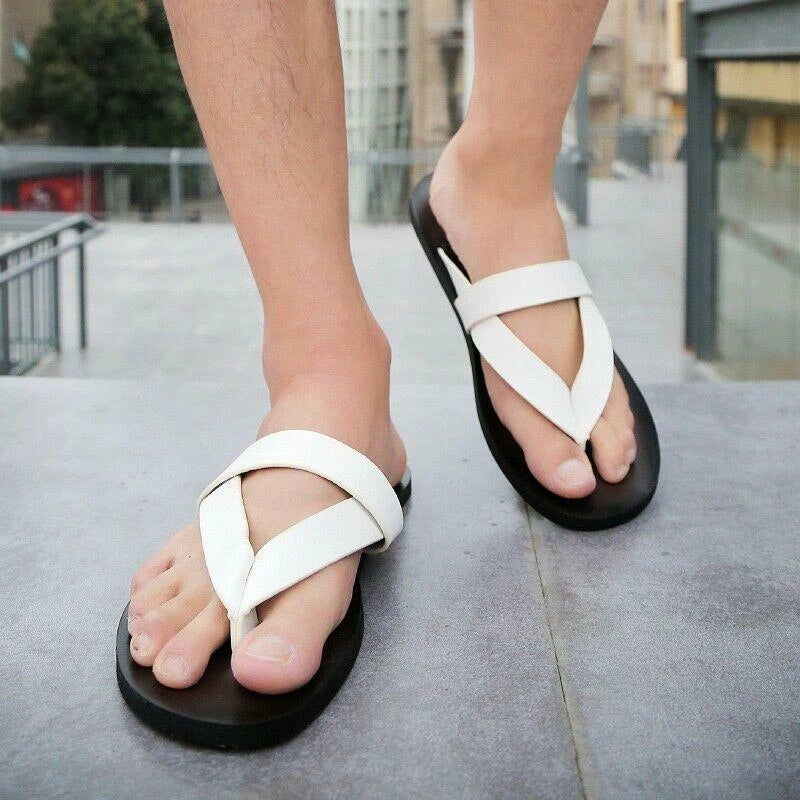Summer Men's Fashion Beach Outdoor Leather Sandals with Straps Non-Slip Slippers