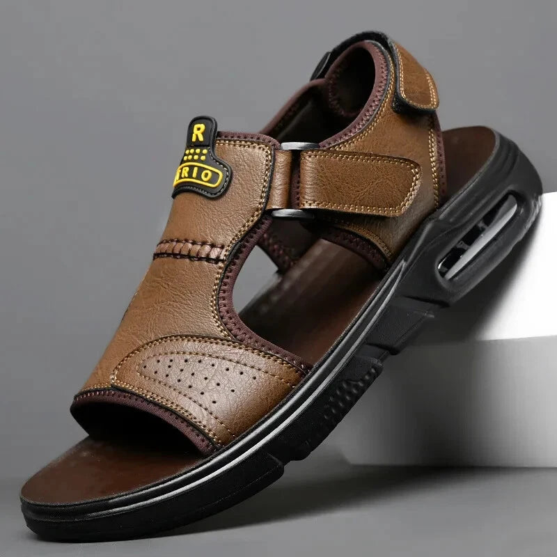 Men's Summer Cow Leather Sandals Designer Leisure Shoes Outside Beach Slippers