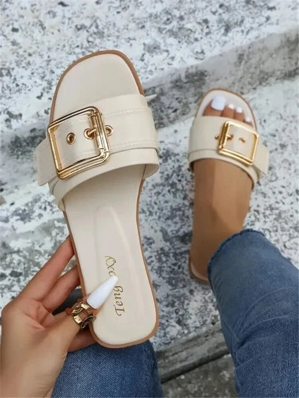 Women Office White Flat Slippers Summer Sandy Beach Sandals Women Shoes