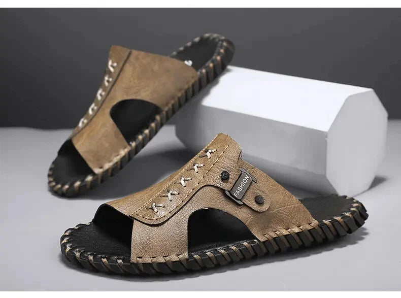 Slippers Sandal Open Toe Casual Beach Holiday Faux Leather Mens Flat Shoes 47 48
