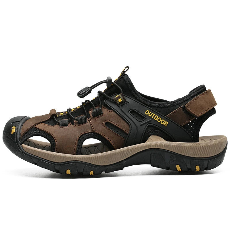 Genuine Leather Men's Casual Sandals Roman Shoes Outdoor Walking Beach Slippers