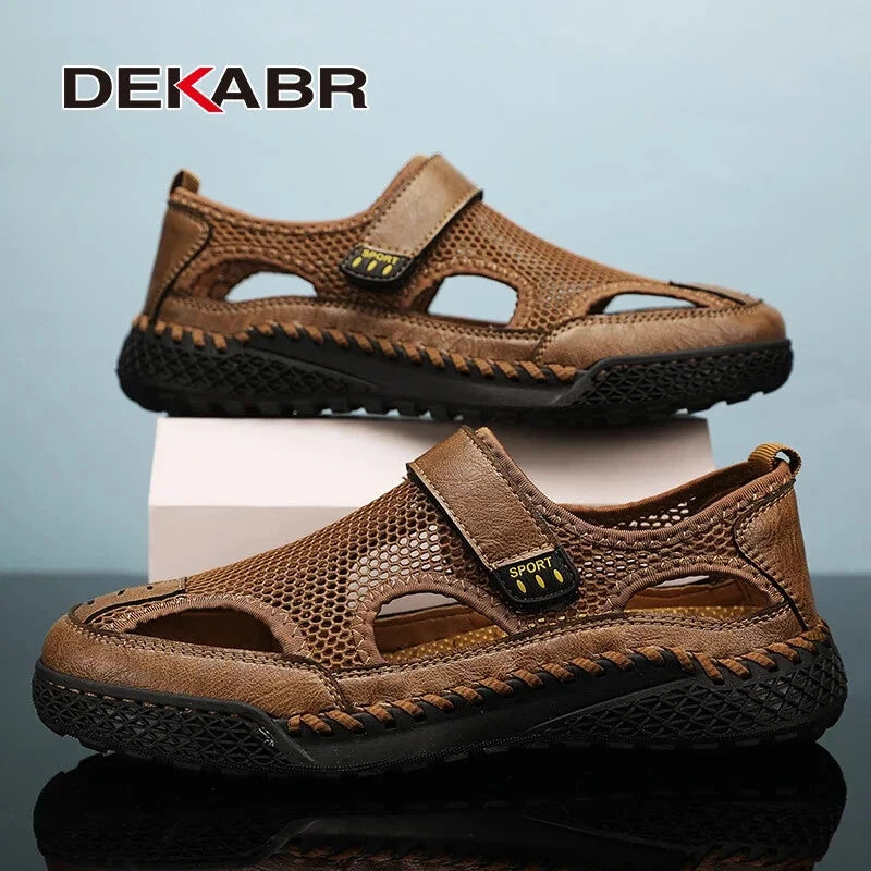 Male Casual Shoes Mesh Breathable Slip on Beach Slippers Handmade Wading Shoes