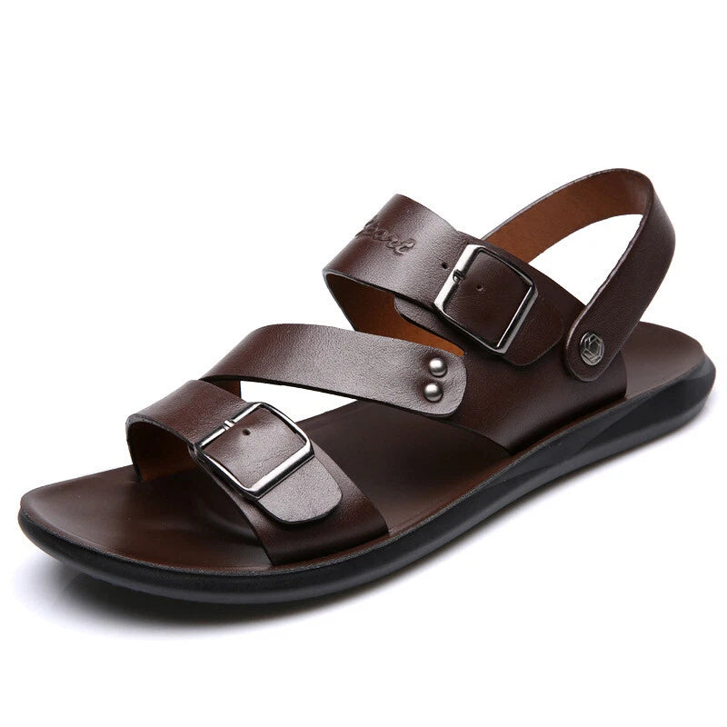 Men Faux Leather Sandals Summer Slippers Casual Beach Shoes Sports Soft Home