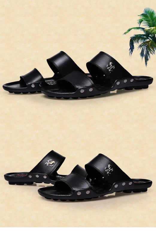 Casual Men Sandals Summer Beach Shoes Leather Slippers Lightweight Sandalias
