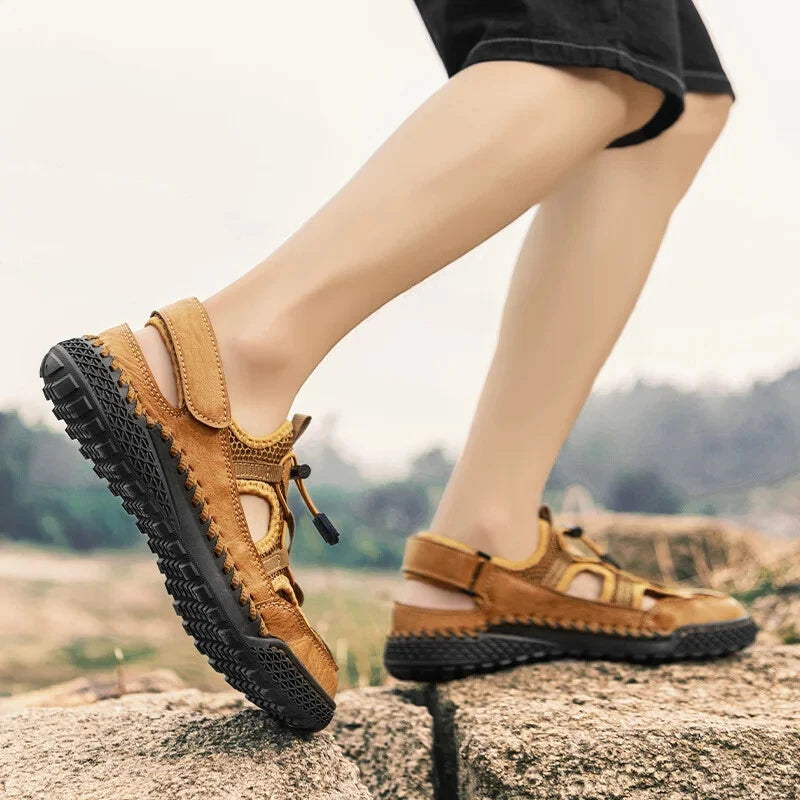 Men Mesh Walking Shoes Hollow Breathable Sandals Handmade Soft Beach Slippers
