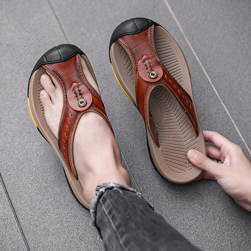 Men's Sandals Summer Beach Shoes Outdoor Leather Slippers Casual Flip Flops Size
