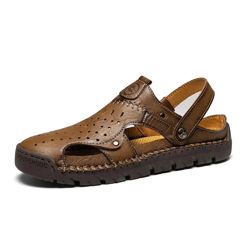Men's Leather Waterproof Slip on Casual Soft Sandals Beach Slipper Big Size Shoe
