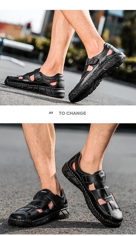 Genuine Leather Sandals Breathable Beach Slippers Comfortable Casual Sneakers