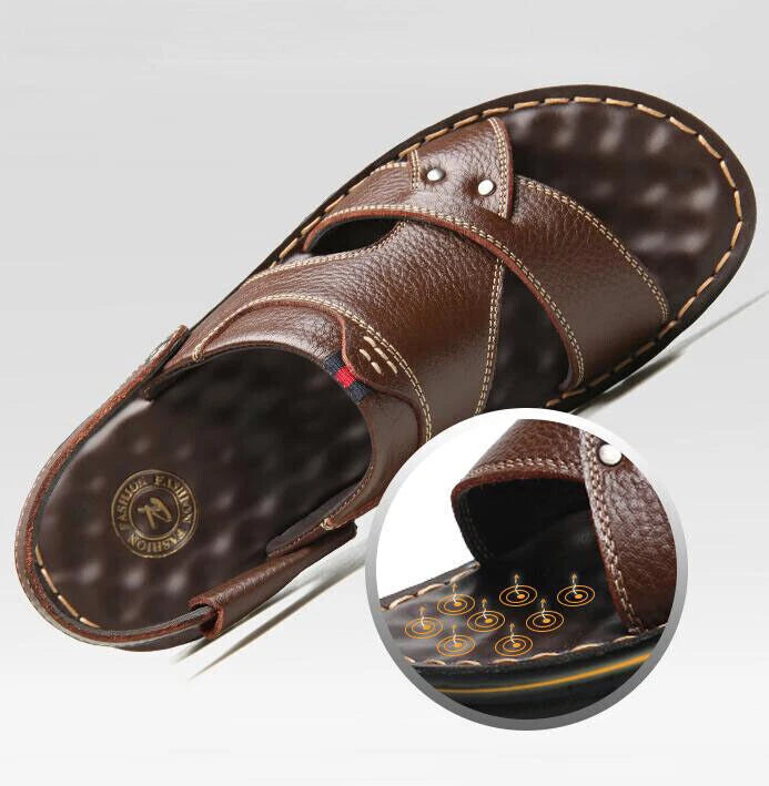 Summer Men Casual Hiking Leather Sandals Beach Shoes Open Toe Flat Slippers Size