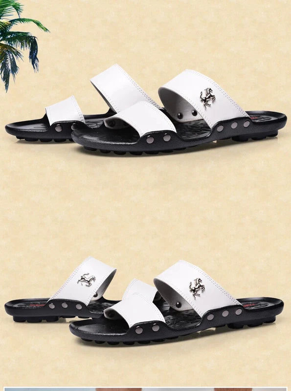 Casual Men Sandals Summer Beach Shoes Leather Slippers Lightweight Sandalias