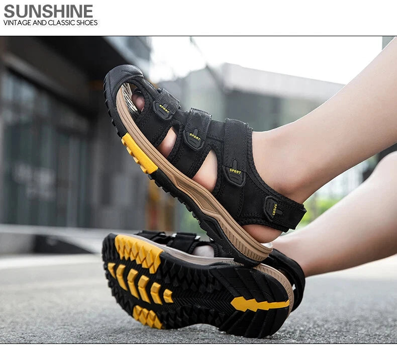 Summer Men Sandals Genuine Leather Casual Sneakers Breathable Beach Slippers