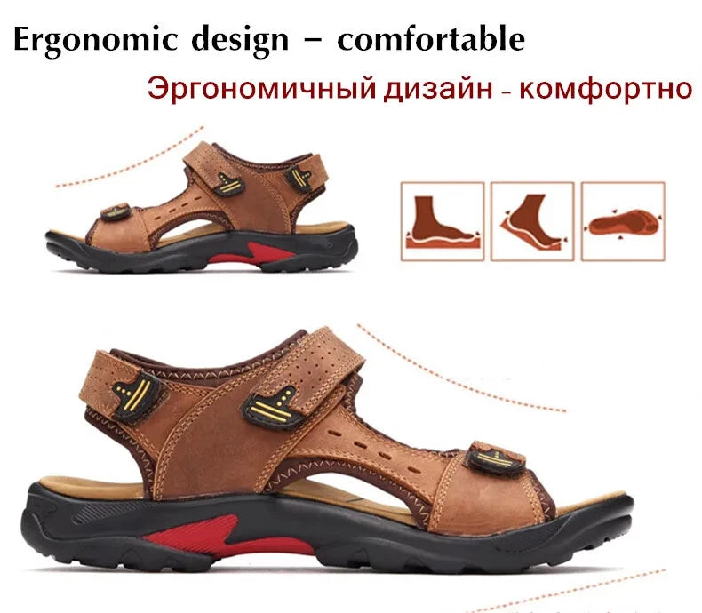 Casual Men Leather Soft Sandals Comfortable Beach Slippers Breathable Sneakers