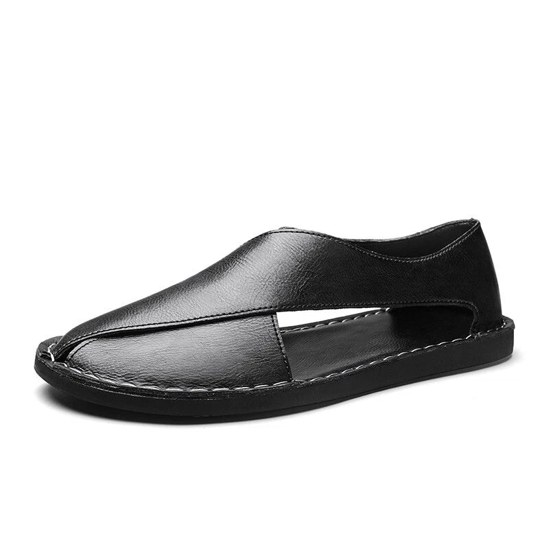 Men’s Leather Sandals Summer Beach Leather Casual Slippers Outdoor Hiking Shoes