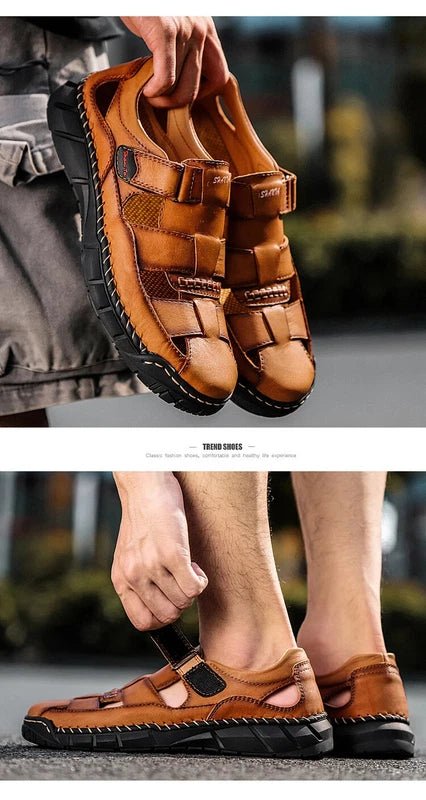 Genuine Leather Sandals Breathable Beach Slippers Comfortable Casual Sneakers