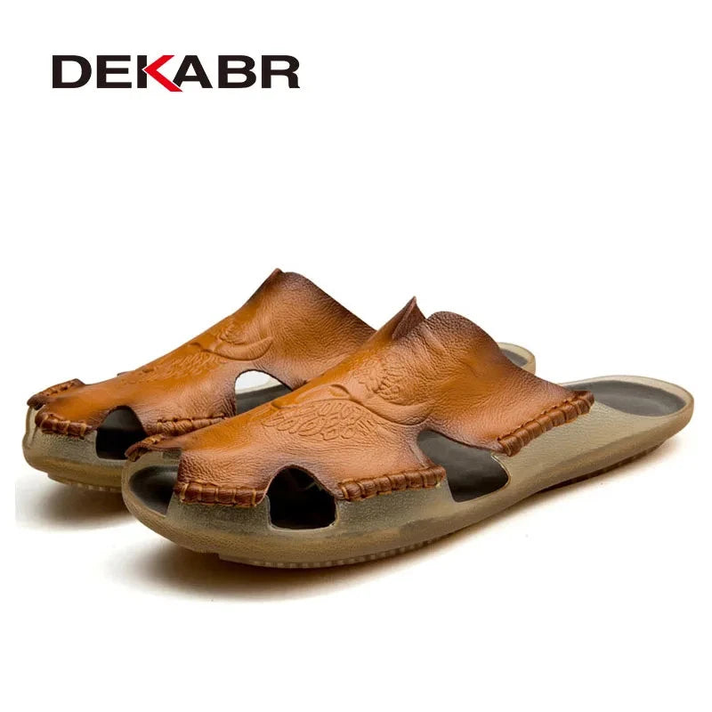 Men Slippers Genuine Leather Beach Anti-Slip Fashion Comfortable Casual Shoes