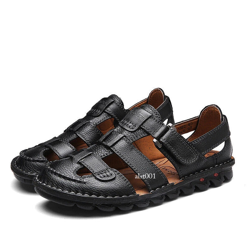 Genuine Leather Mens Casual Sandals Outdoor Beach Roman Garden Slippers Sneakers