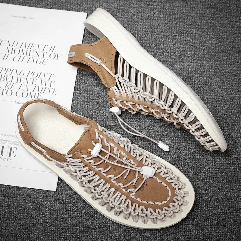 Summer Men Sandals Outdoor Slippers Weaving Beach Flat Breathable Casual Shoes