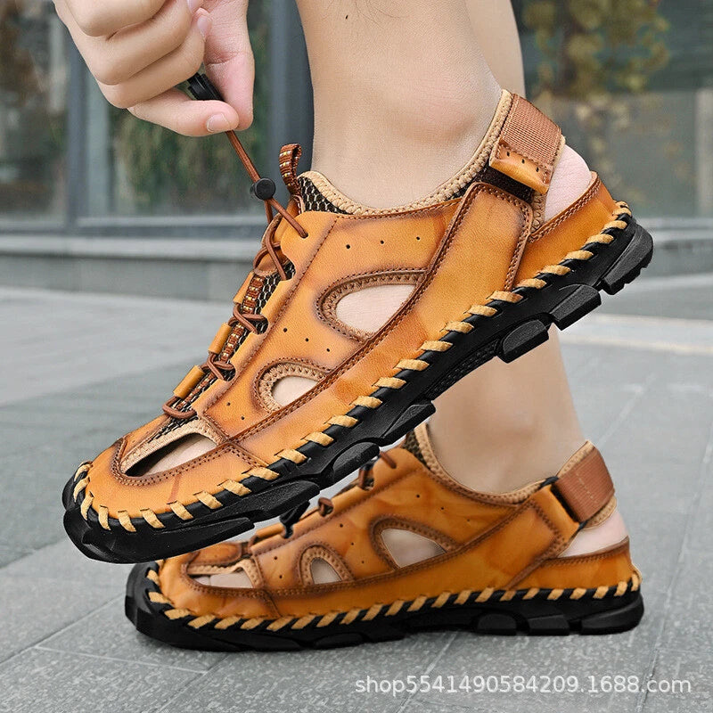 Men's Beach Slippers Sandals Summer Shoes Hollow Out Oversize Round Toe Fashion