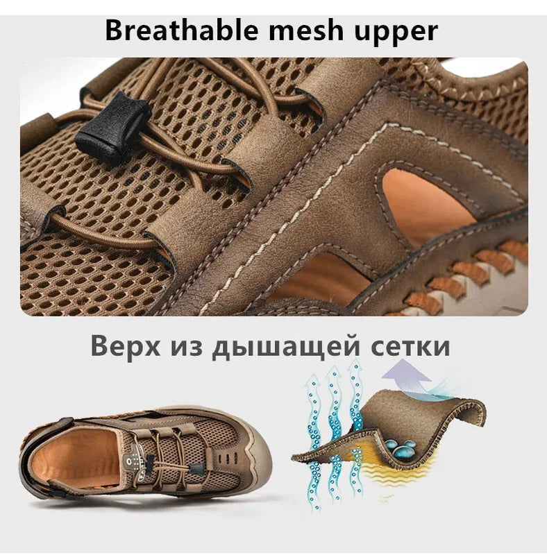 Men Handmade Sandals Breathable Mesh Slippers Outdoor Lightweight Beach Sneakers