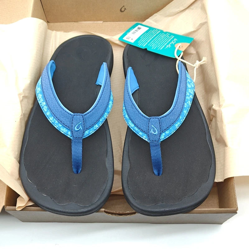 OluKai Women's Ohana Koa 20368 Navy/Black Flip Flop Beach Sandals SZ 6/7/8/9/10