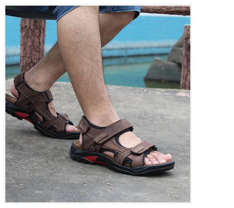 Casual Men Leather Soft Sandals Comfortable Beach Slippers Breathable Sneakers