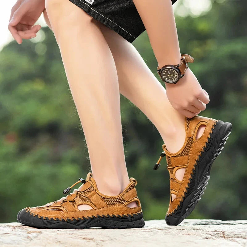 Handmade Men Sandal Mesh Breathable Anti Slip Beach Shoes Comfort Soft Slippers