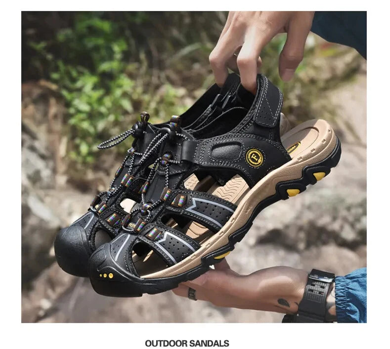 Male Leather Sandals Summer Waterproof Slip on Beach Slippers Comfort Sneakers