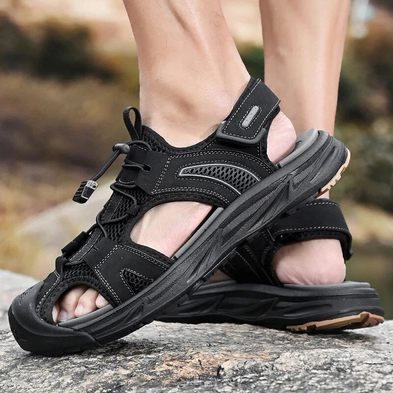 Handmade Men Sandals Breathable Leather Walking Shoes Waterproof Beach Slippers