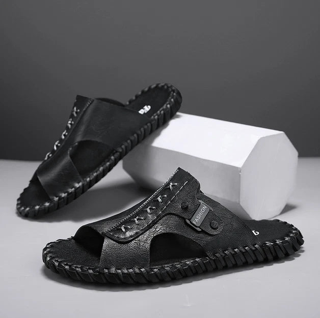 Slippers Sandal Open Toe Casual Beach Holiday Faux Leather Mens Flat Shoes 47 48