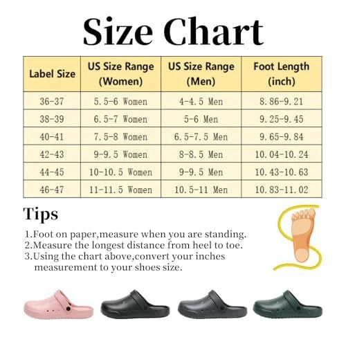 Clogs for Men and Womens Garden Shoes Slip-on 10-10.5 Women/9-9.5 Men Black