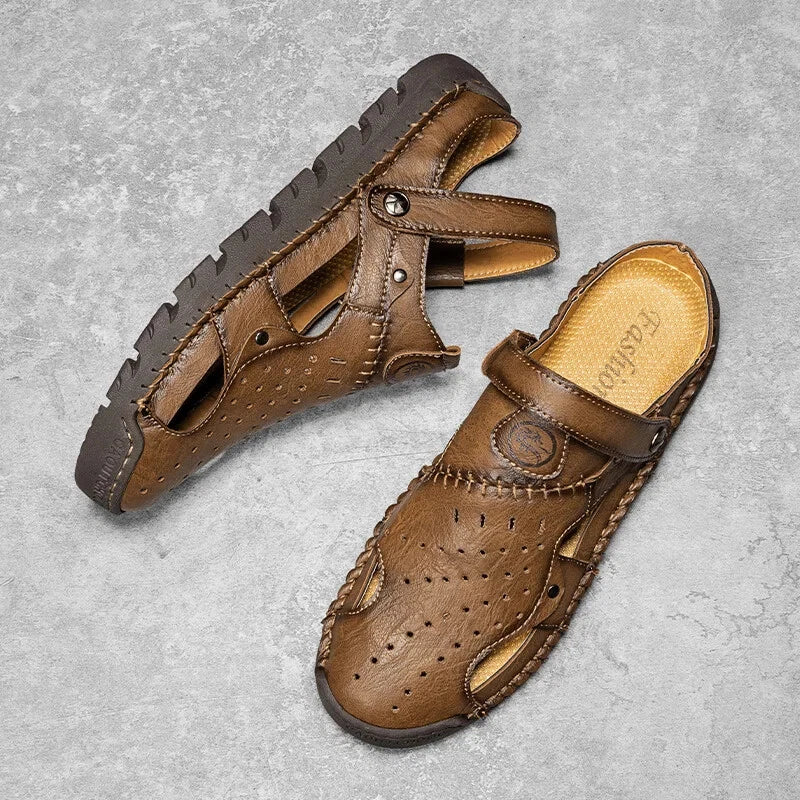 Men's Leather Waterproof Slip on Casual Soft Sandals Beach Slipper Big Size Shoe